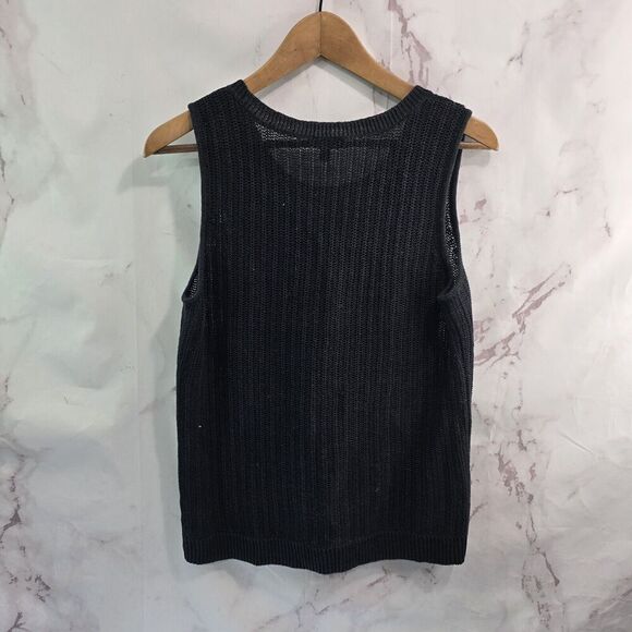 Talbots Sweater Vest Womens Large P Black Open Knit Lightweight Cover Up Capsule - Picture 5 of 10